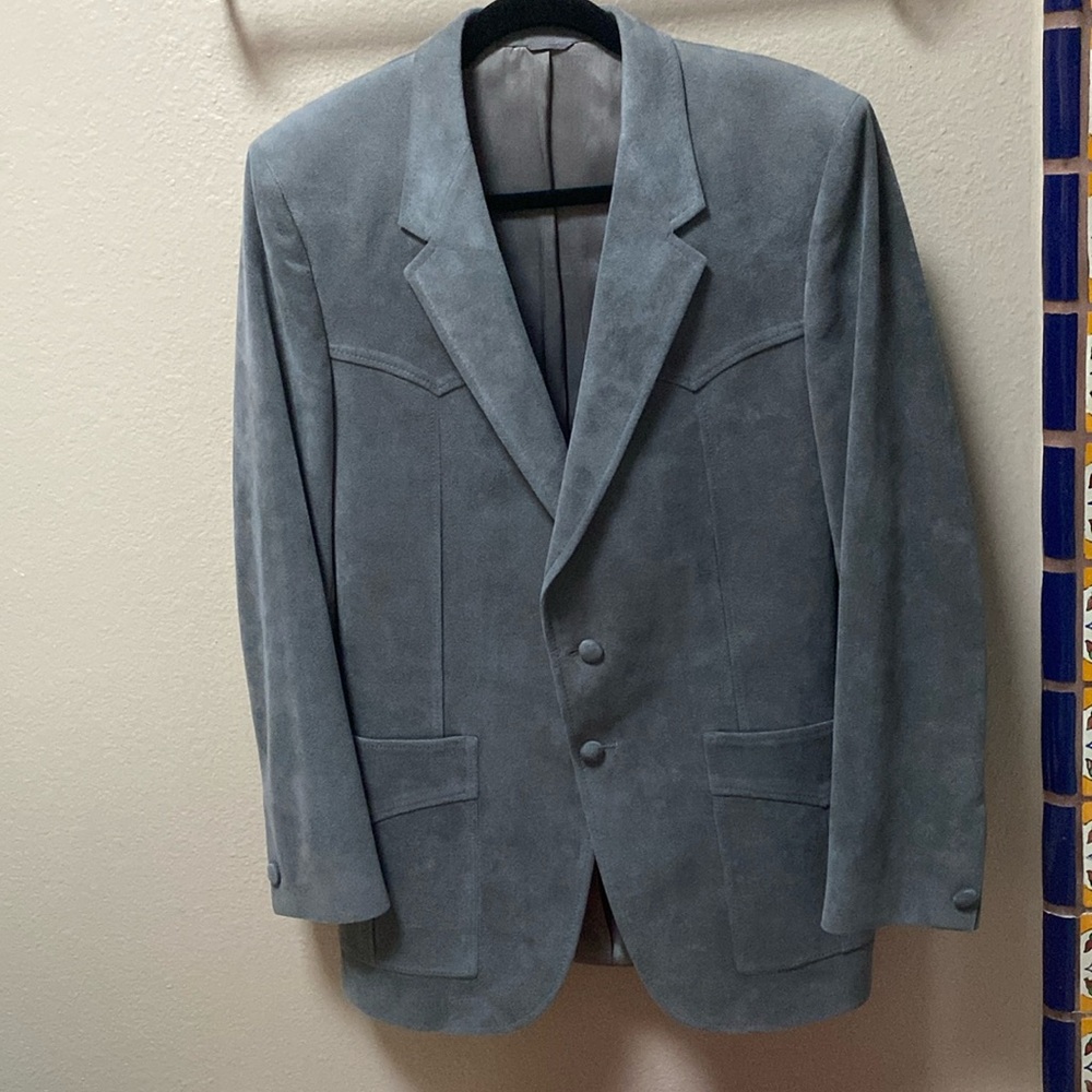 Men’s Vintage Le Baron Western Style Light Gray Ultrasuede Blazer size L 40R
